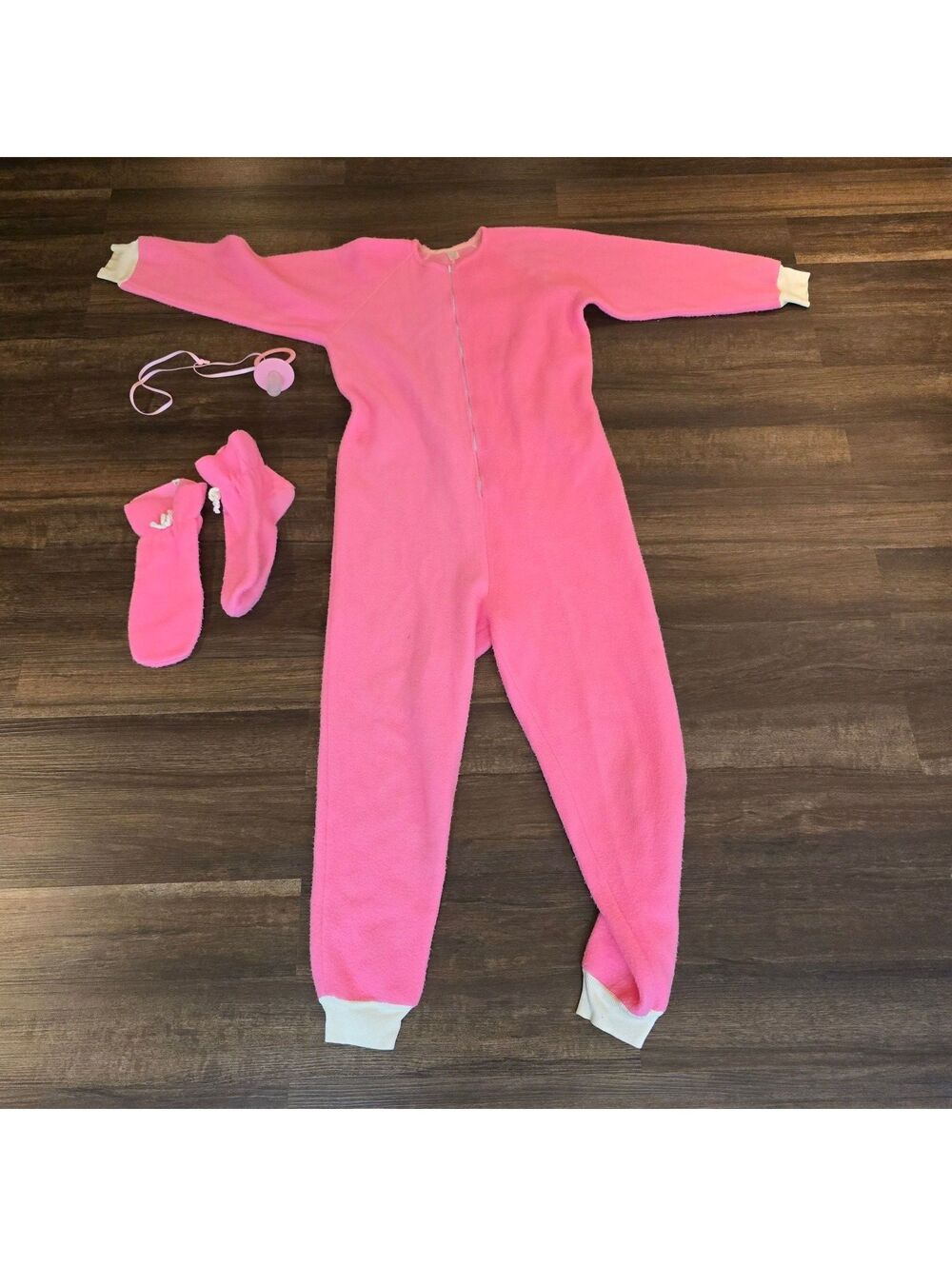 A Christmas Story Pink Bunny Adult Baby Pajamas L XL Full Zip Fleece Costume